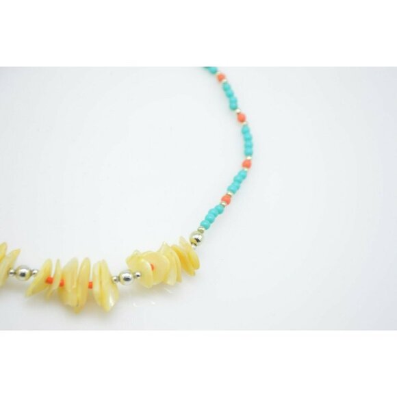 Faux Coral Turquoise Bead Beaded Mother of Pearl Shell Choker Necklace - Picture 3 of 4